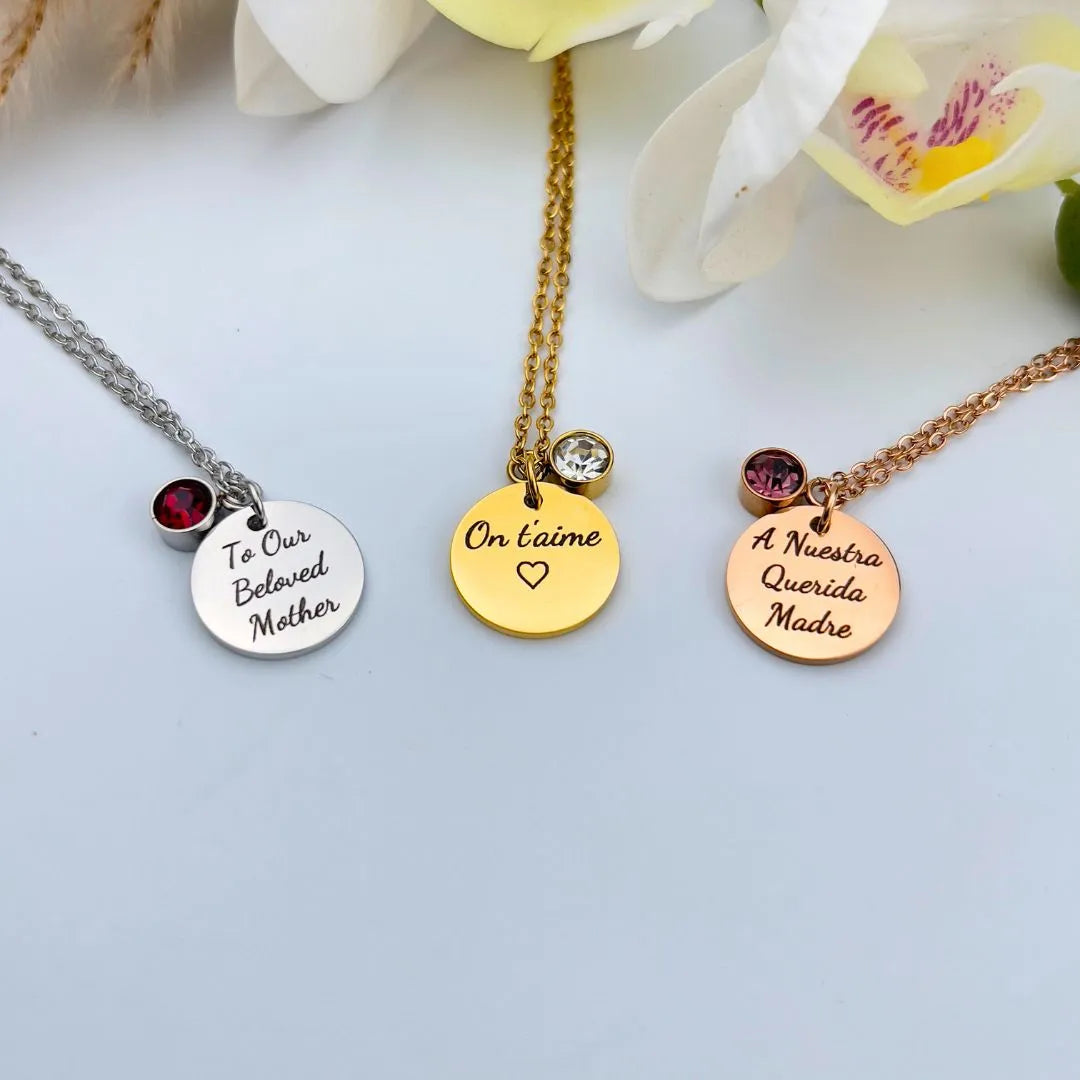 Personalized Disc & Birthstone Necklace