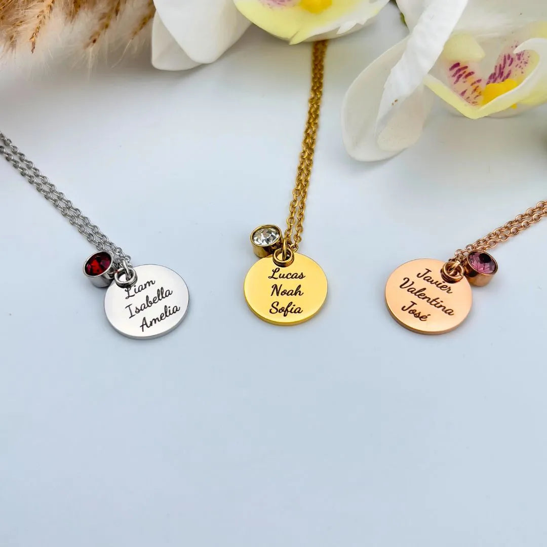 Personalized Disc & Birthstone Necklace