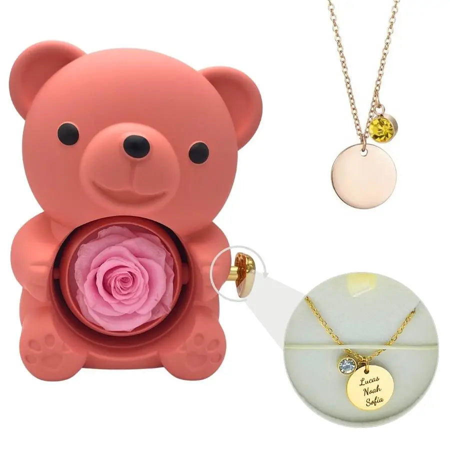 Milona™ Eternal Bear & Personalized Disc Necklace