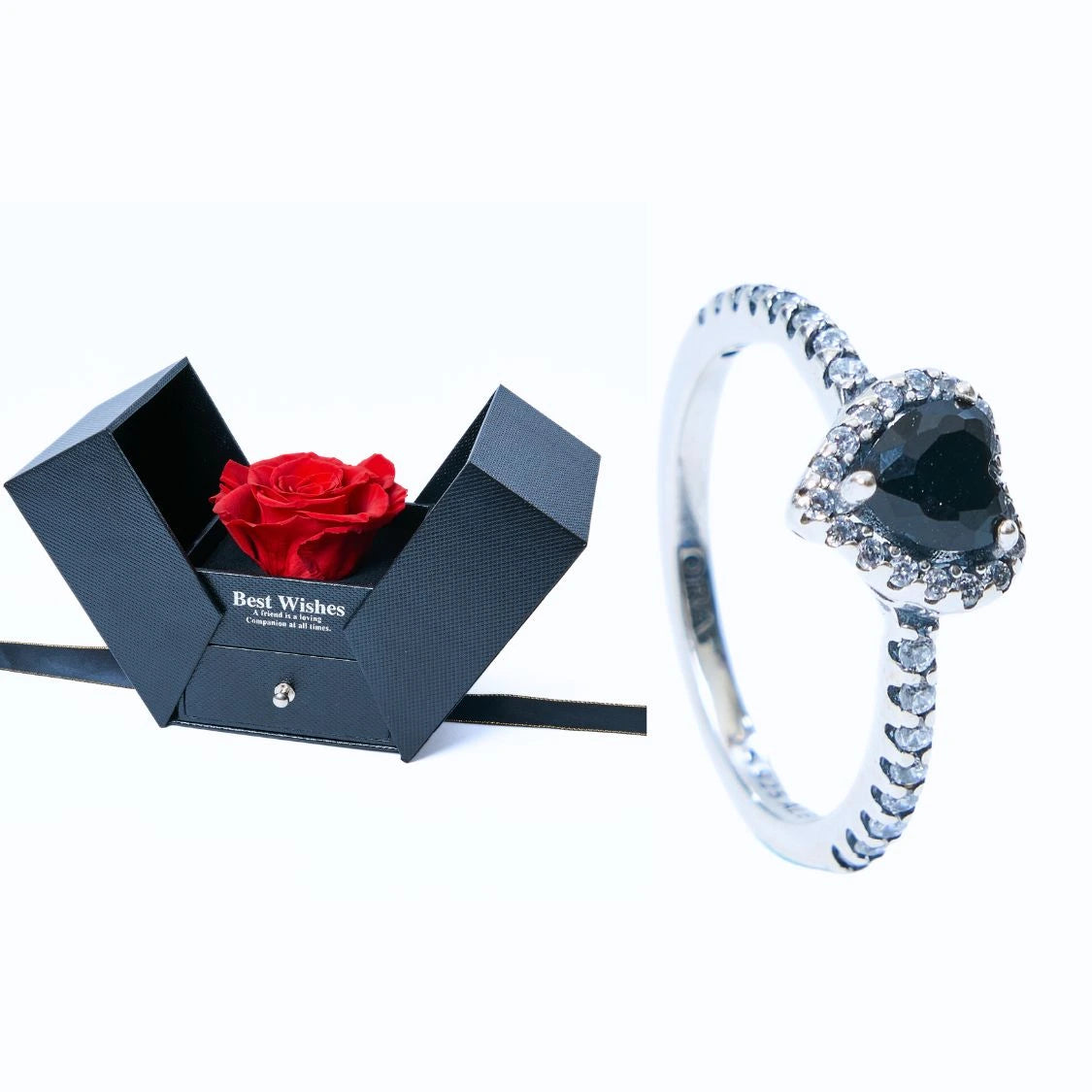 Ewige Geschenkbox & Schwarzer Ewiger Herzring