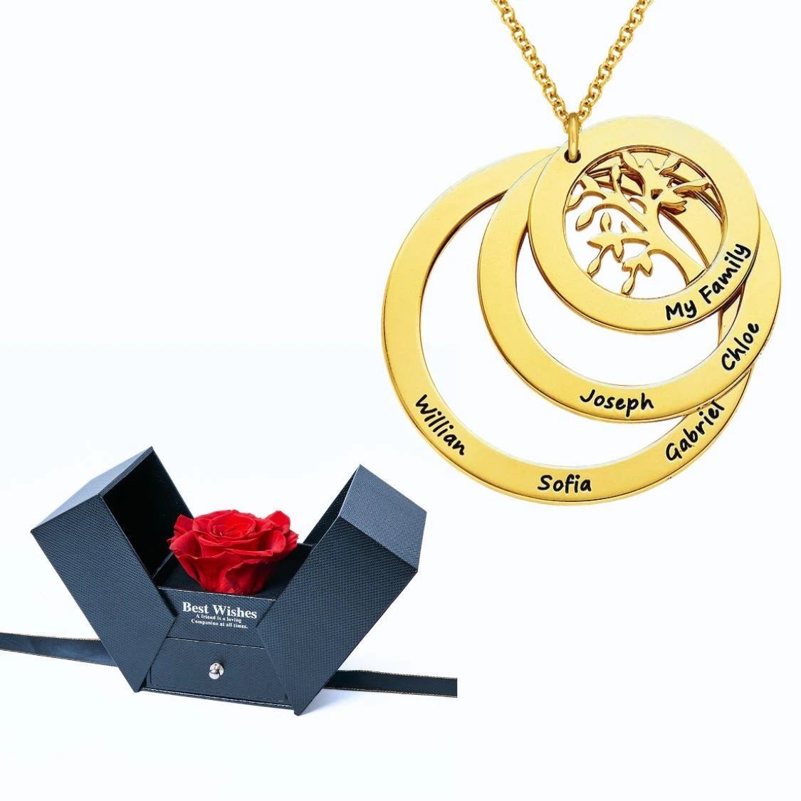Ewige Geschenkbox & Lebensbaum Personalisierte Halskette