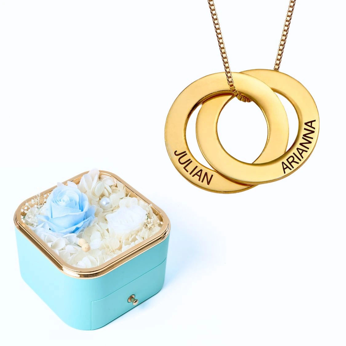 Eternal Happiness Box & Russian Rings Personalized Necklace