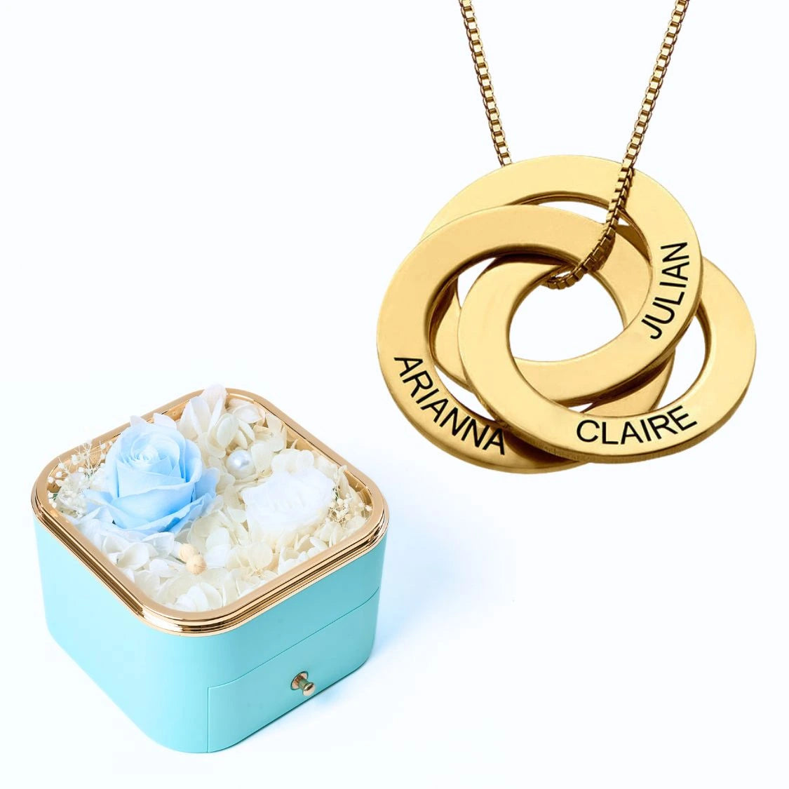 Eternal Happiness Box & Russian Rings Personalized Necklace