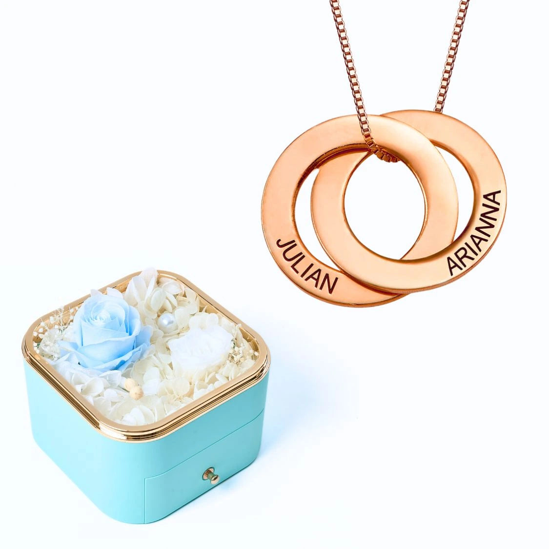 Eternal Happiness Box & Russian Rings Personalized Necklace