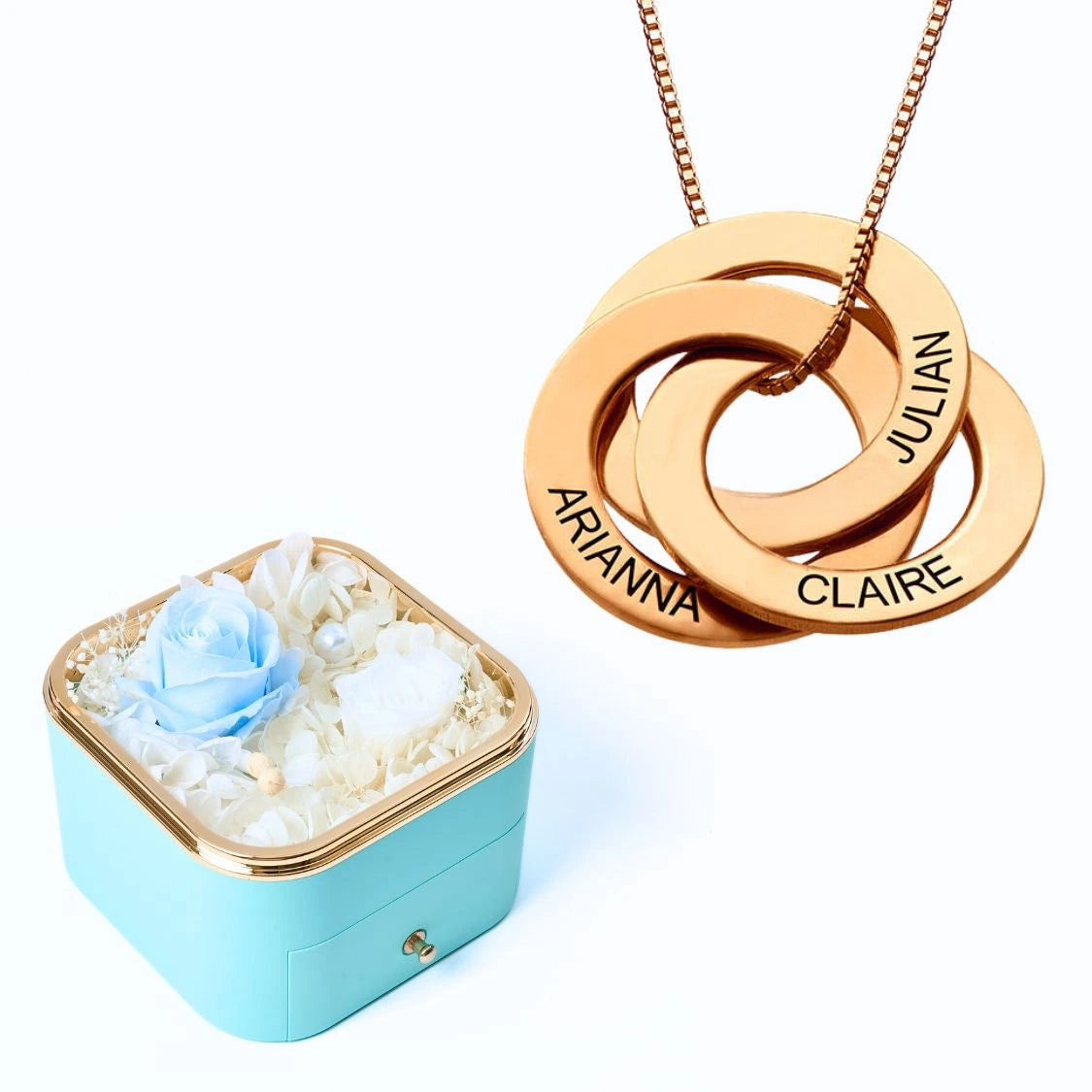 Eternal Happiness Box & Russian Rings Personalized Necklace