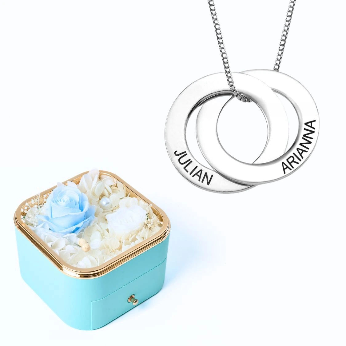 Eternal Happiness Box & Russian Rings Personalized Necklace