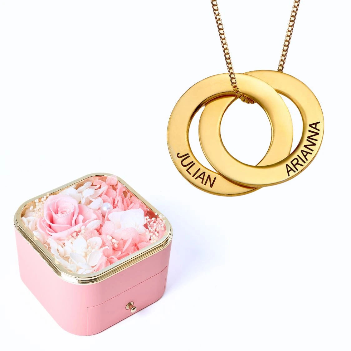 Eternal Happiness Box & Russian Rings Personalized Necklace