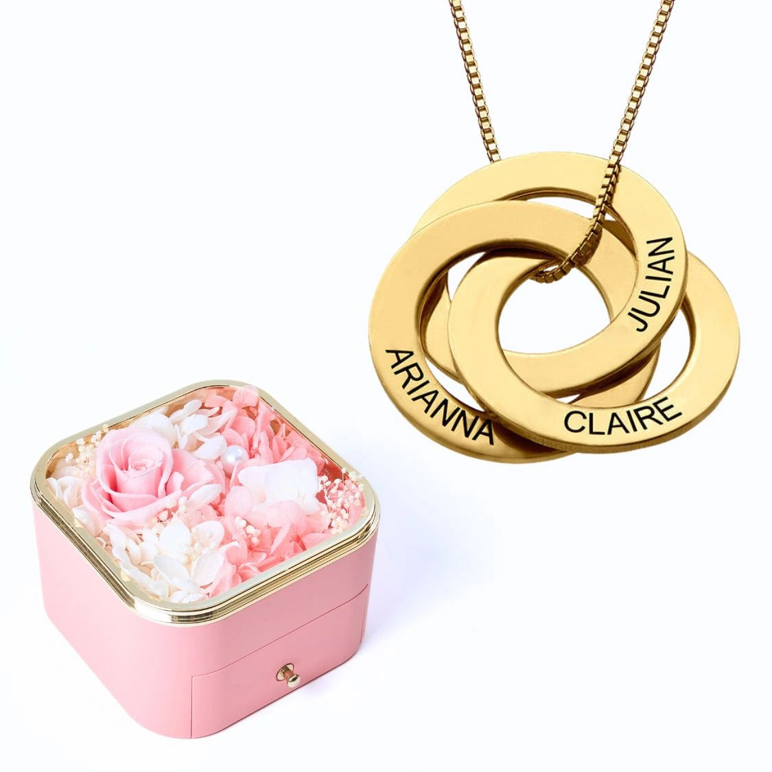 Eternal Happiness Box & Russian Rings Personalized Necklace