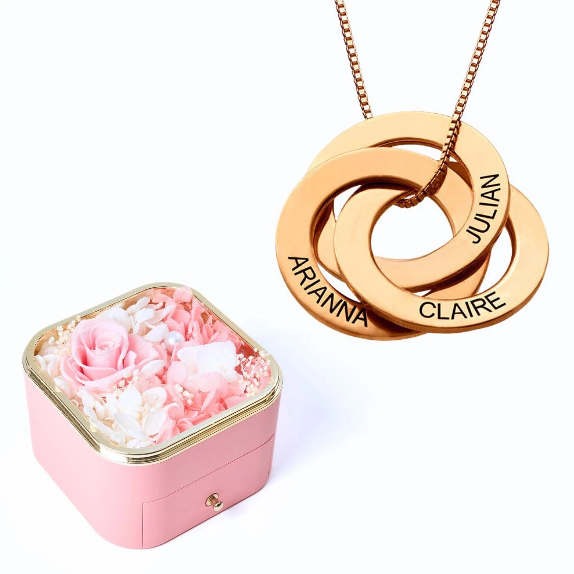 Eternal Happiness Box & Russian Rings Personalized Necklace