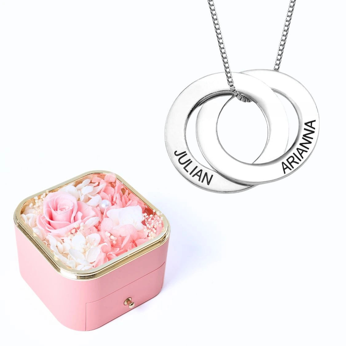 Eternal Happiness Box & Russian Rings Personalized Necklace