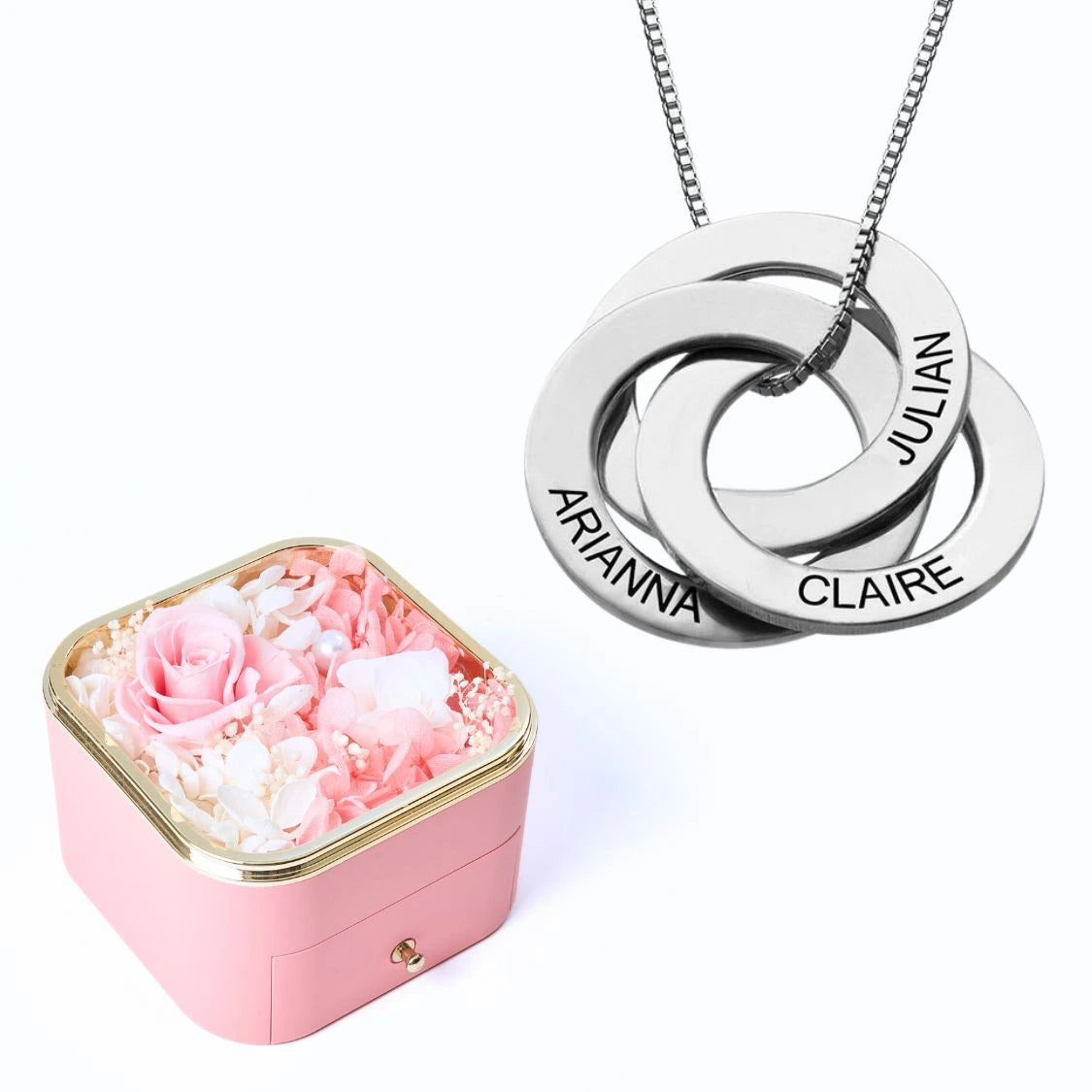 Eternal Happiness Box & Russian Rings Personalized Necklace