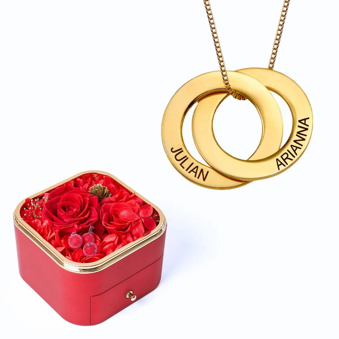 Eternal Happiness Box & Russian Rings Personalized Necklace