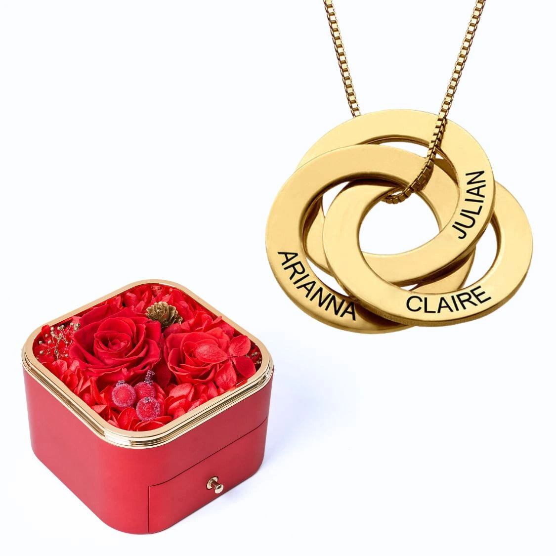Eternal Happiness Box & Russian Rings Personalized Necklace