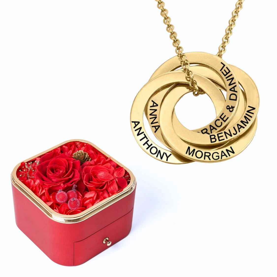 Eternal Happiness Box & Russian Rings Personalized Necklace