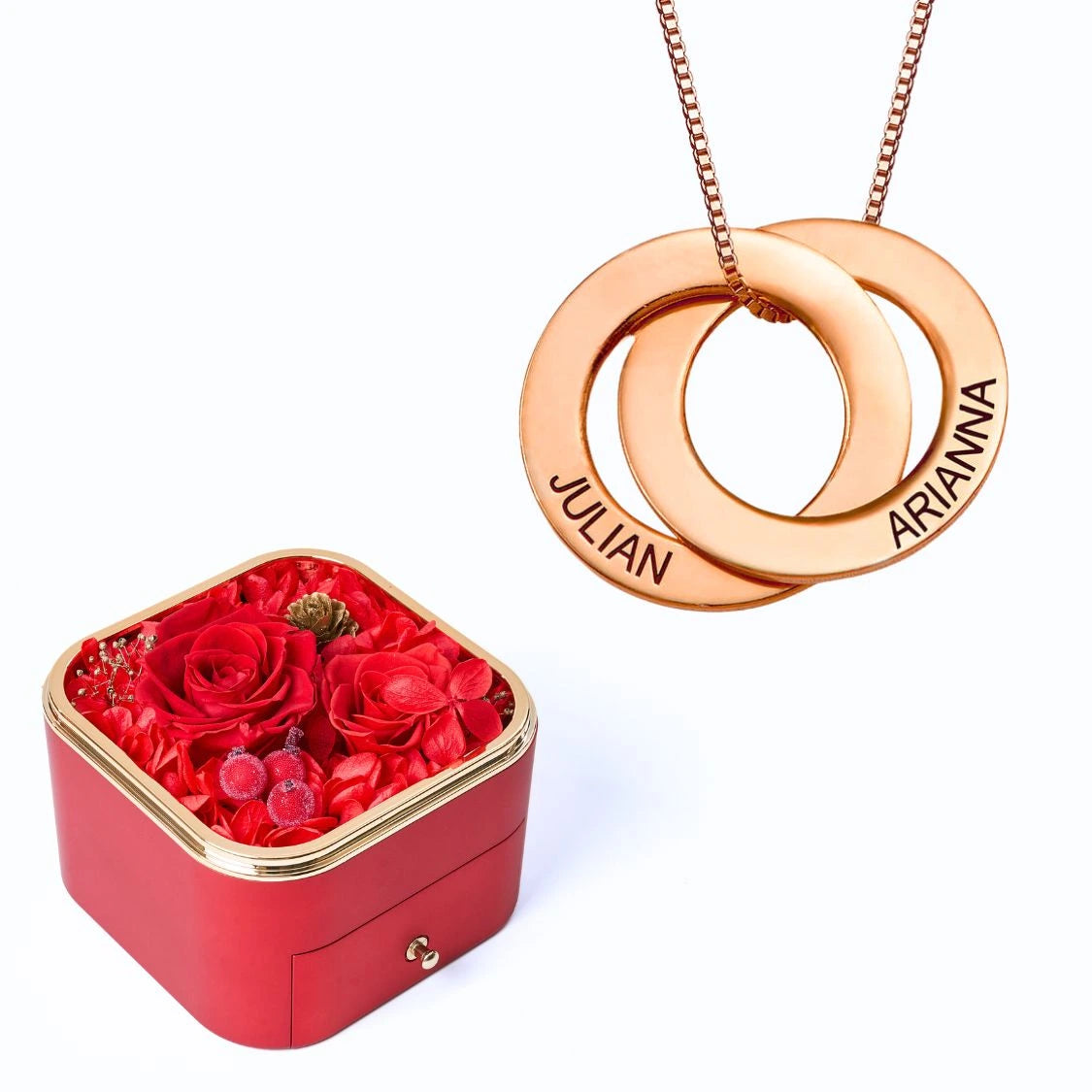 Eternal Happiness Box & Russian Rings Personalized Necklace