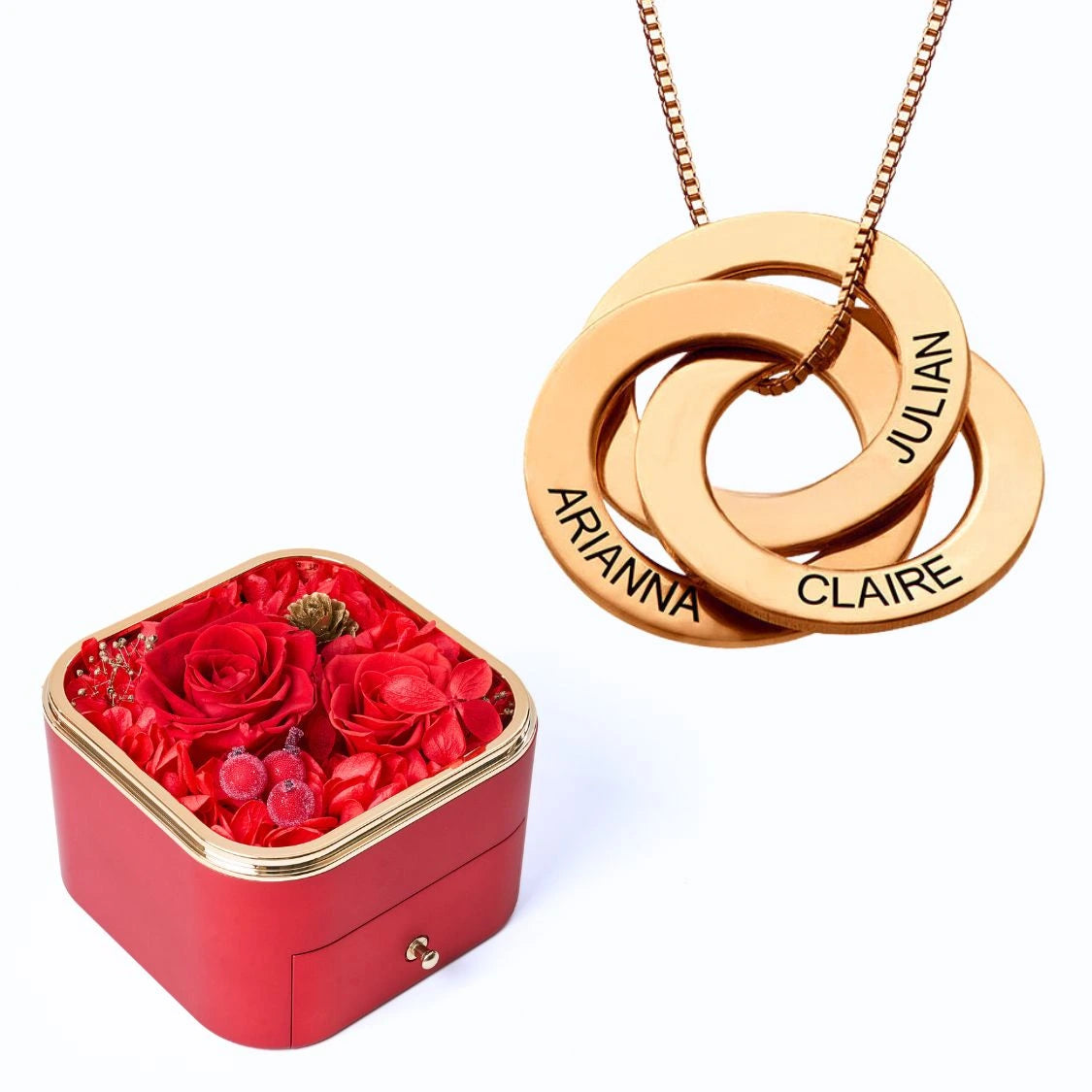 Eternal Happiness Box & Russian Rings Personalized Necklace
