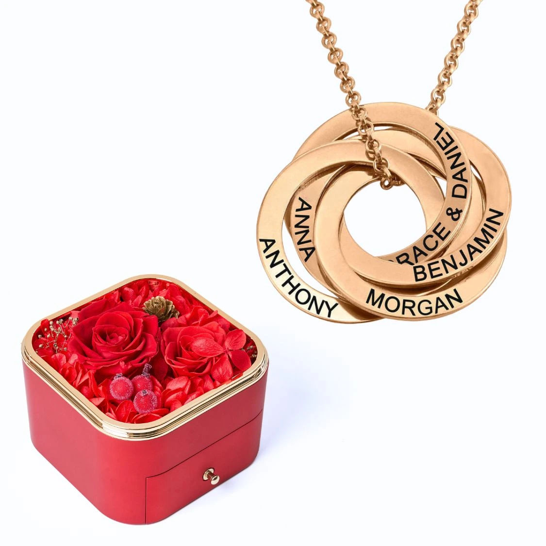 Eternal Happiness Box & Russian Rings Personalized Necklace