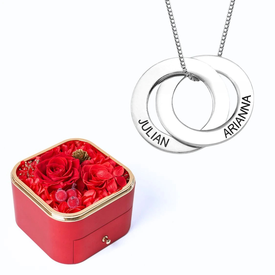 Eternal Happiness Box & Russian Rings Personalized Necklace