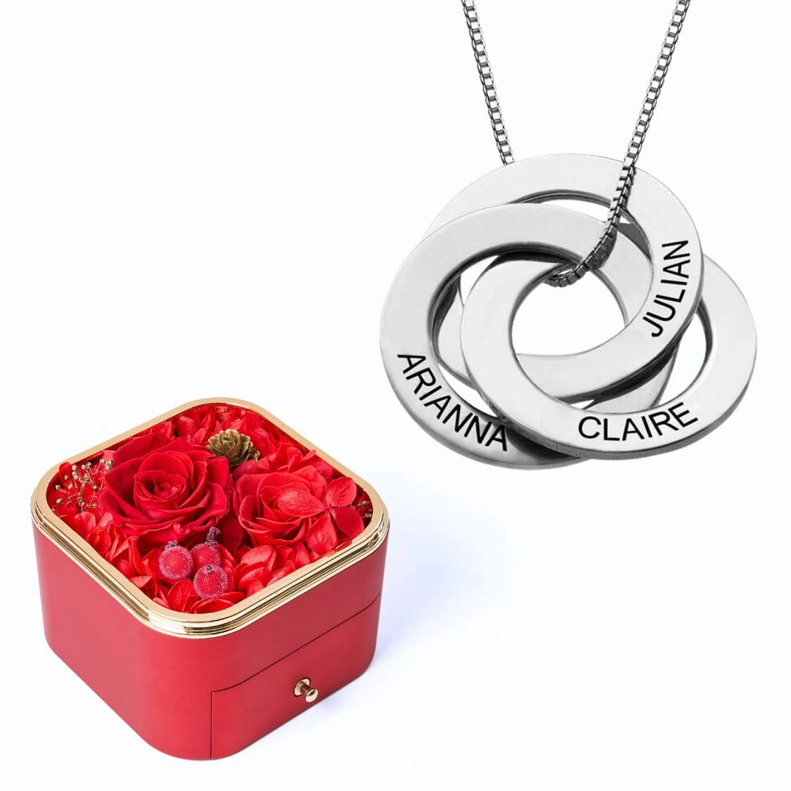 Eternal Happiness Box & Russian Rings Personalized Necklace