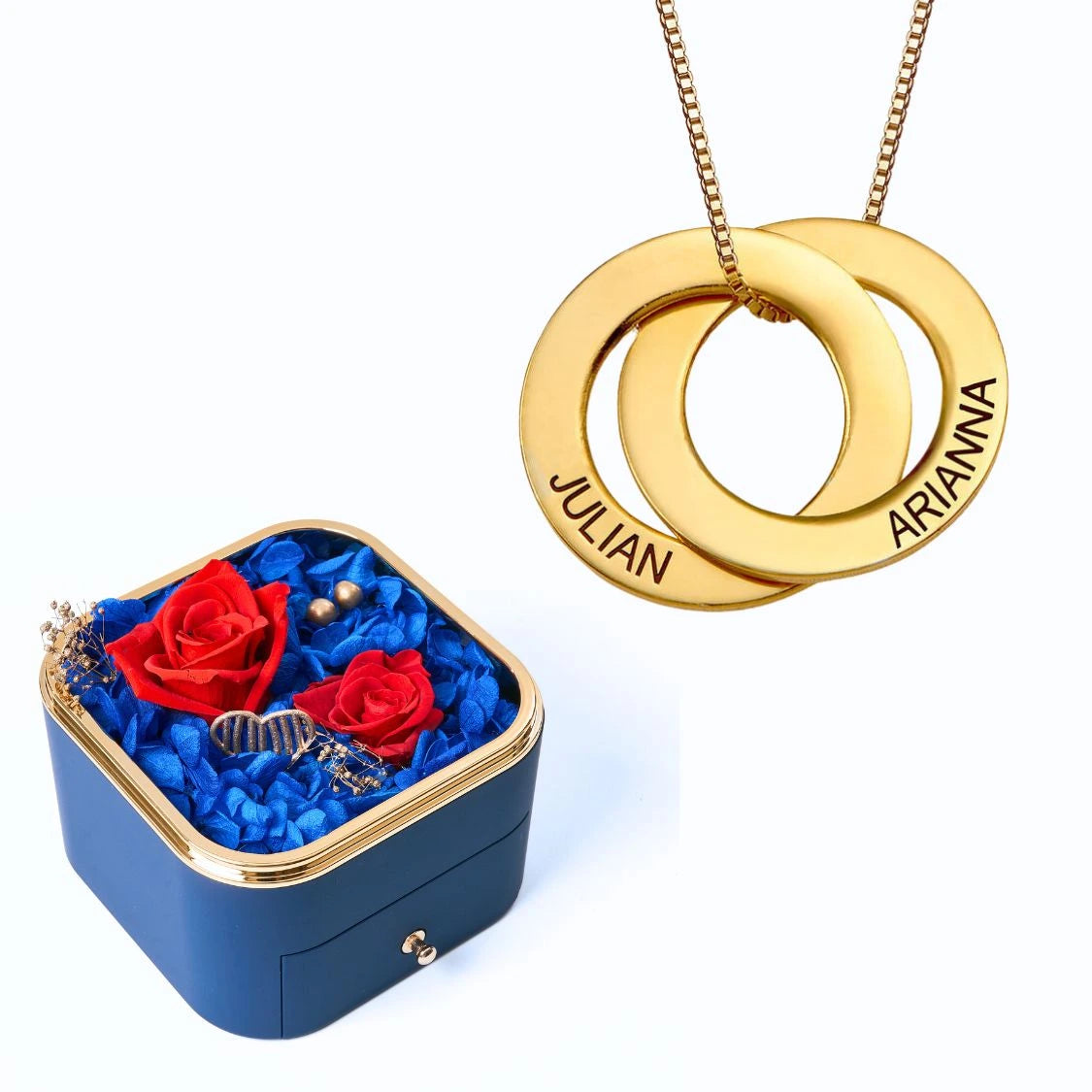 Eternal Happiness Box & Russian Rings Personalized Necklace