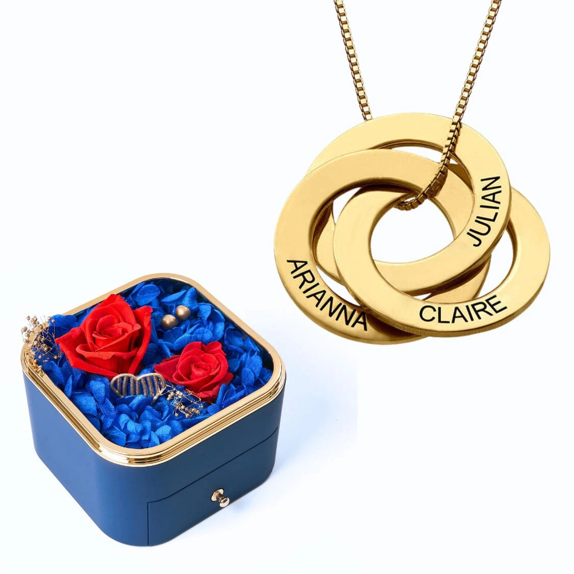 Eternal Happiness Box & Russian Rings Personalized Necklace