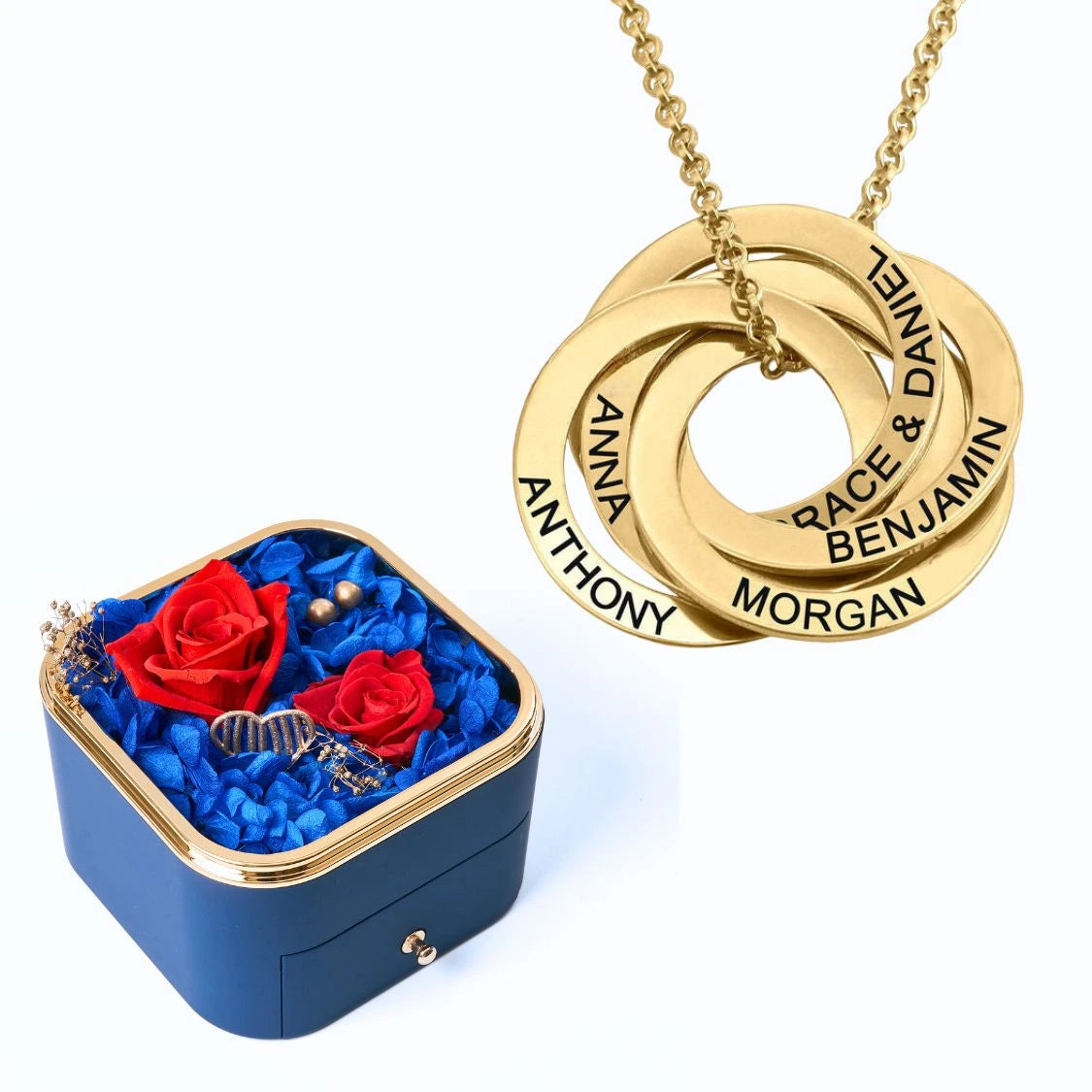 Eternal Happiness Box & Russian Rings Personalized Necklace