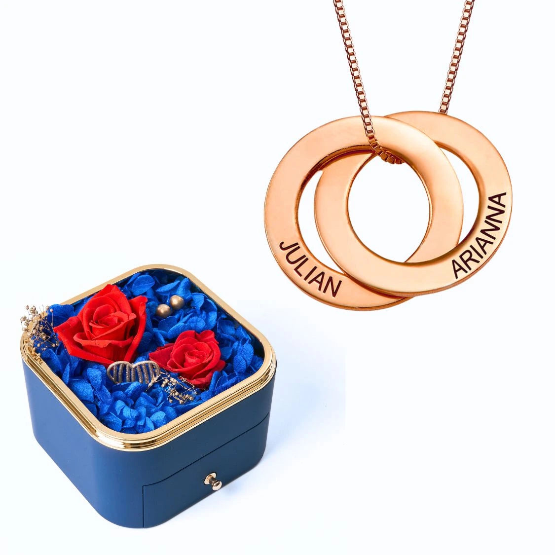 Eternal Happiness Box & Russian Rings Personalized Necklace