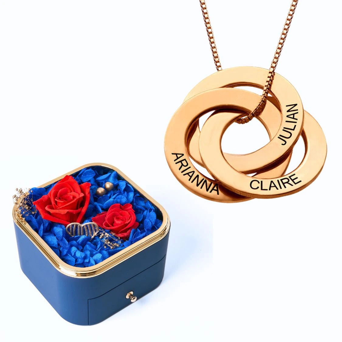 Eternal Happiness Box & Russian Rings Personalized Necklace