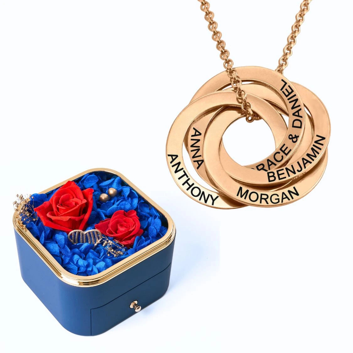 Eternal Happiness Box & Russian Rings Personalized Necklace