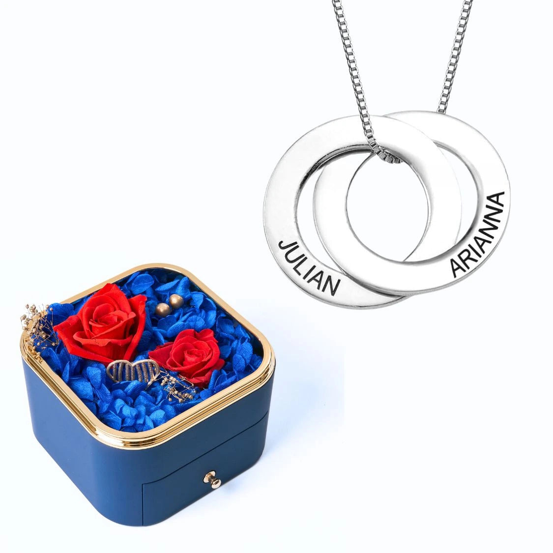 Eternal Happiness Box & Russian Rings Personalized Necklace