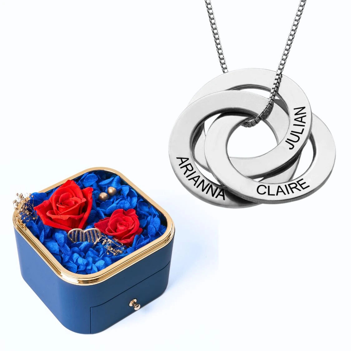 Eternal Happiness Box & Russian Rings Personalized Necklace
