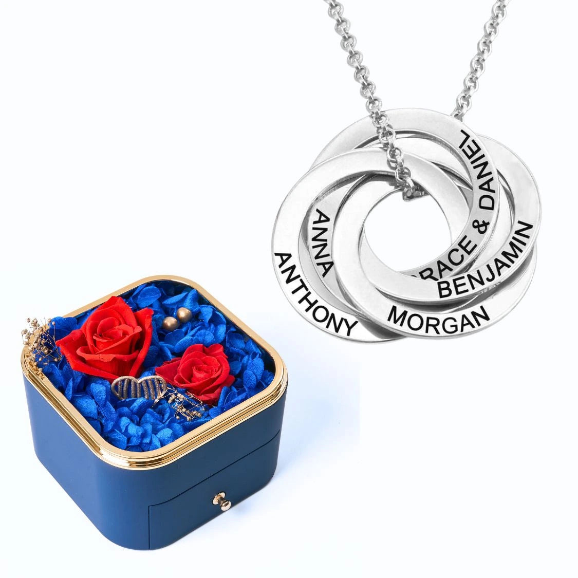 Eternal Happiness Box & Russian Rings Personalized Necklace