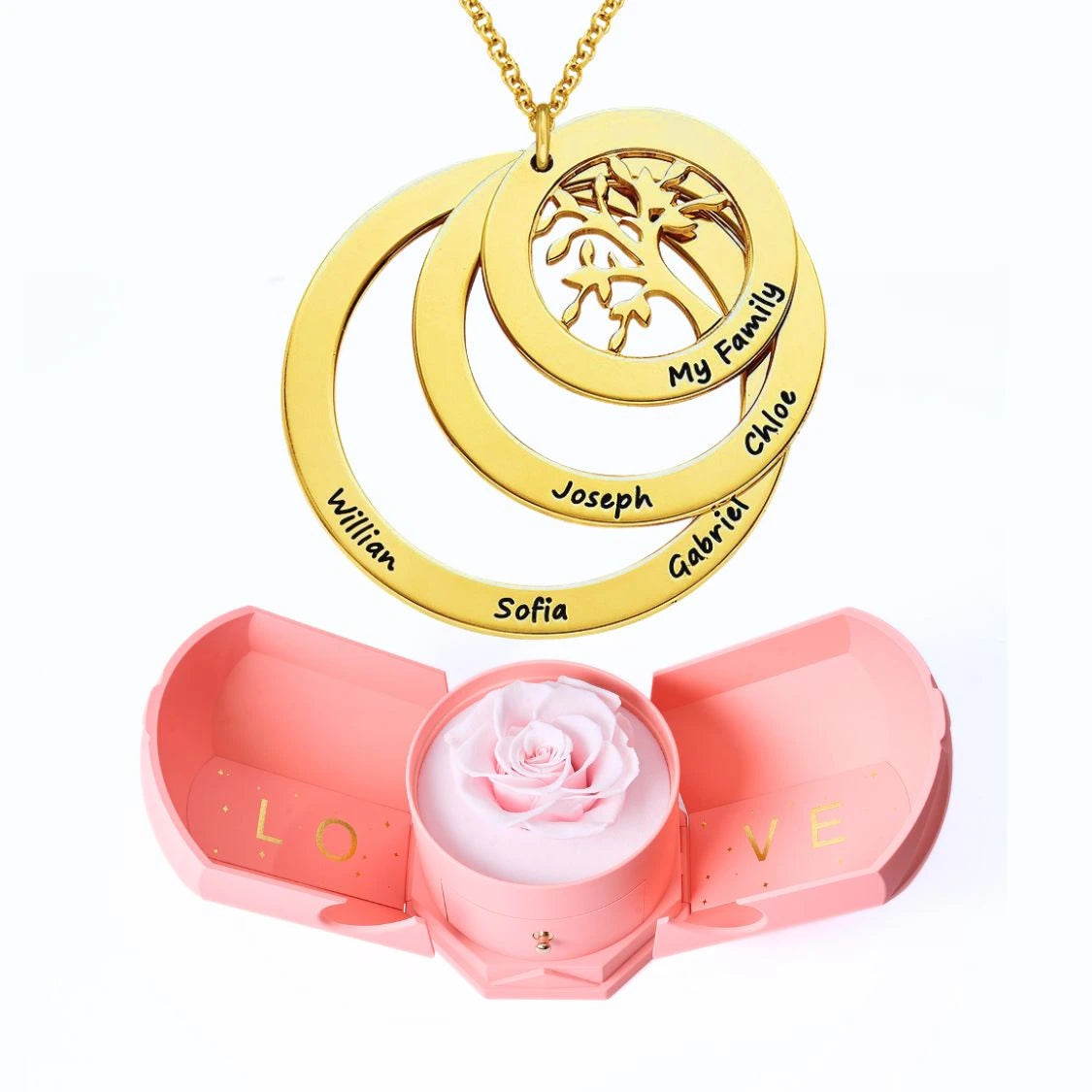 Ewige Harmonie Box & Lebensbaum Personalisierte Halskette