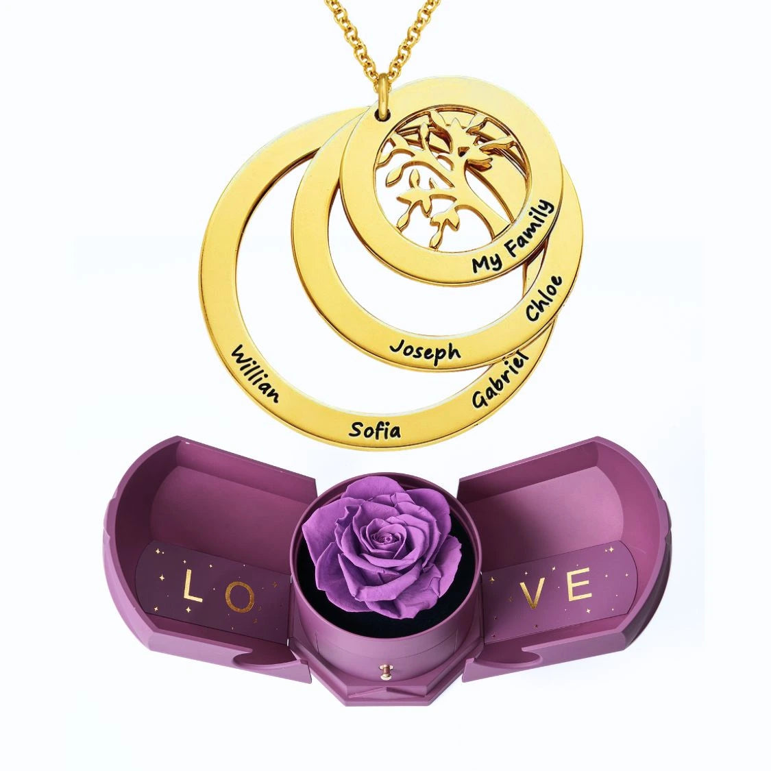 Ewige Harmonie Box & Lebensbaum Personalisierte Halskette