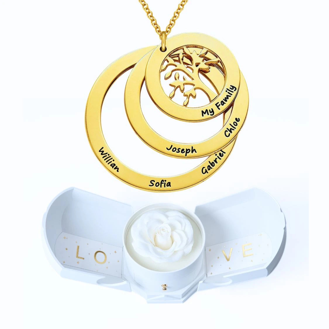 Ewige Harmonie Box & Lebensbaum Personalisierte Halskette