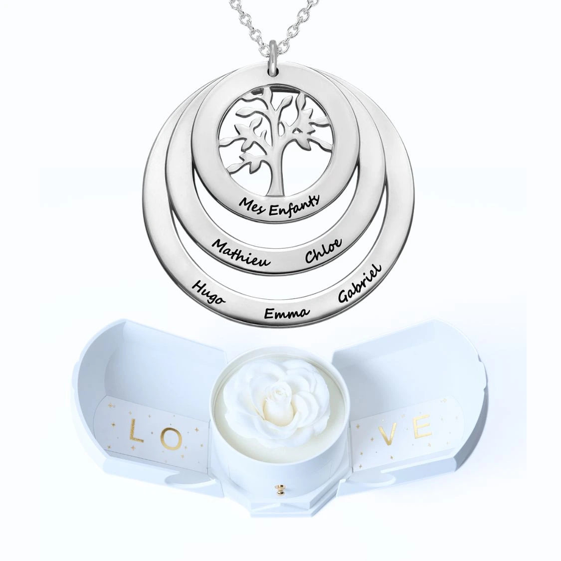 Ewige Harmonie Box & Lebensbaum Personalisierte Halskette