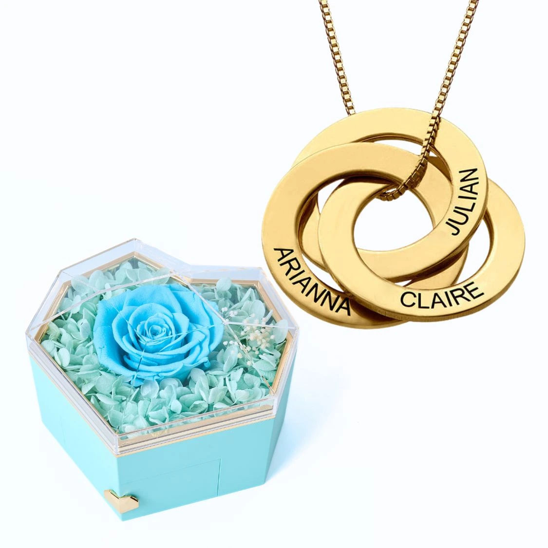 Eternal Heart Box & Russian Rings Personalized Necklace