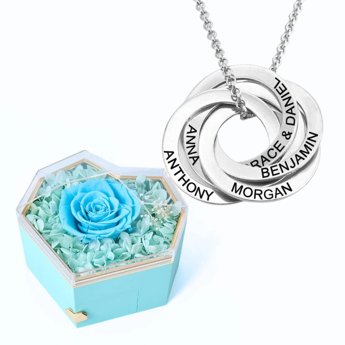 Eternal Heart Box & Russian Rings Personalized Necklace
