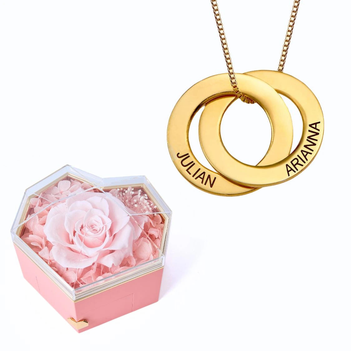 Eternal Heart Box & Russian Rings Personalized Necklace