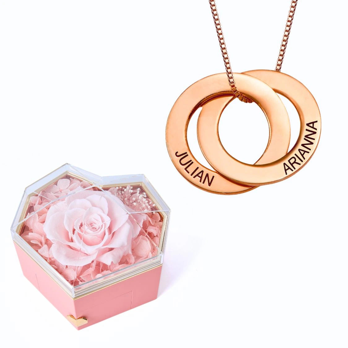 Eternal Heart Box & Russian Rings Personalized Necklace