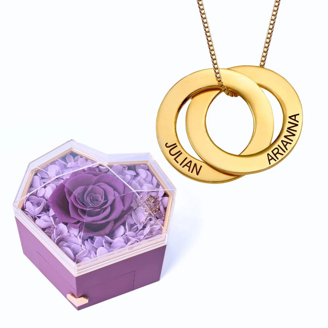 Eternal Heart Box & Russian Rings Personalized Necklace