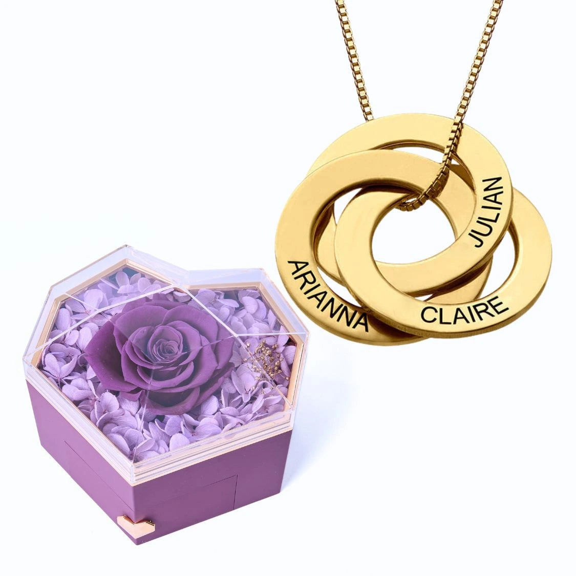 Eternal Heart Box & Russian Rings Personalized Necklace