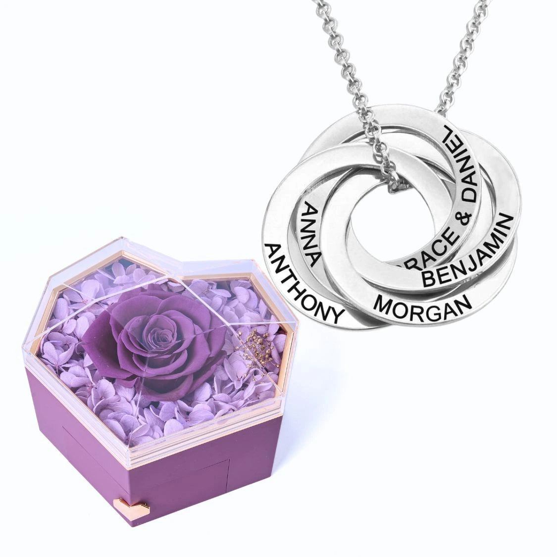 Eternal Heart Box & Russian Rings Personalized Necklace