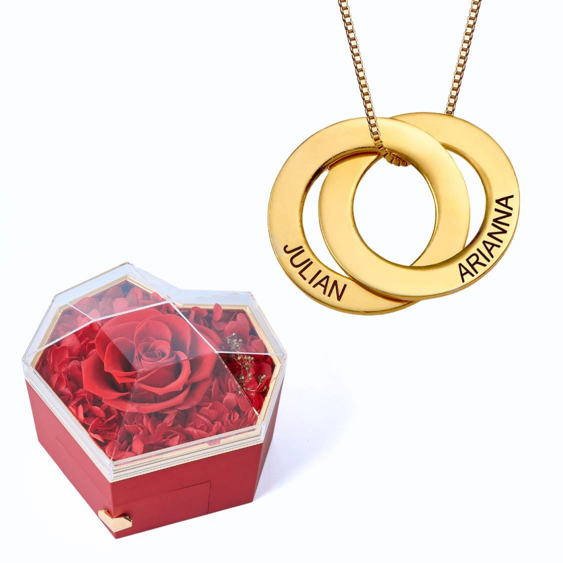 Eternal Heart Box & Russian Rings Personalized Necklace