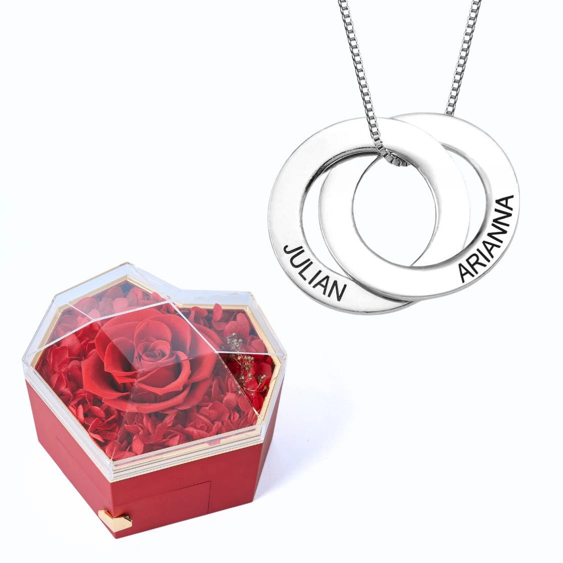 Eternal Heart Box & Russian Rings Personalized Necklace