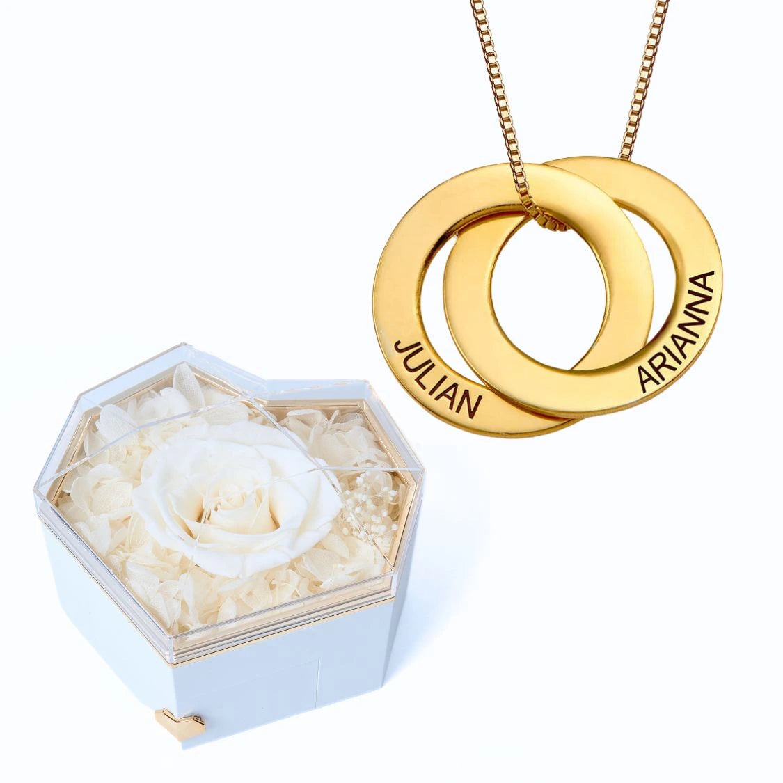 Eternal Heart Box & Russian Rings Personalized Necklace