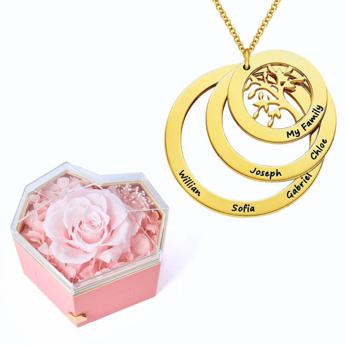 Caja Corazón Eterno y Collar Personalizado Árbol de la Vida