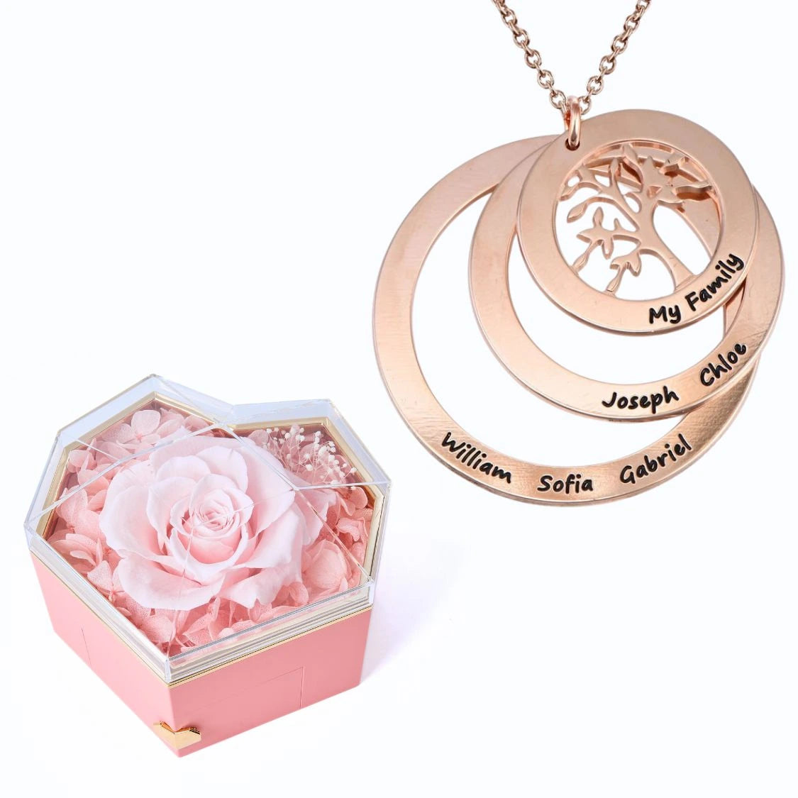 Caja Corazón Eterno y Collar Personalizado Árbol de la Vida