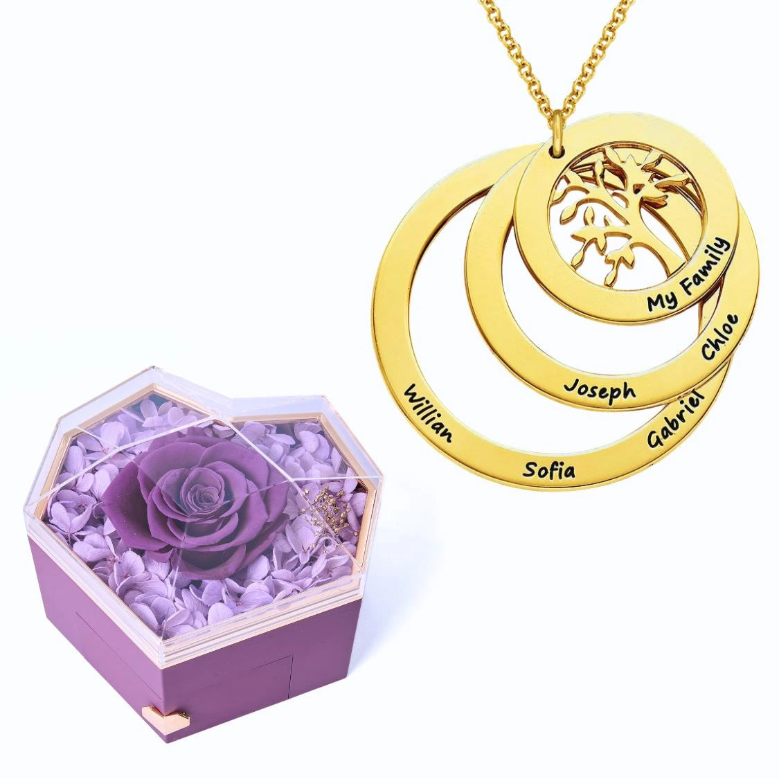 Caja Corazón Eterno y Collar Personalizado Árbol de la Vida