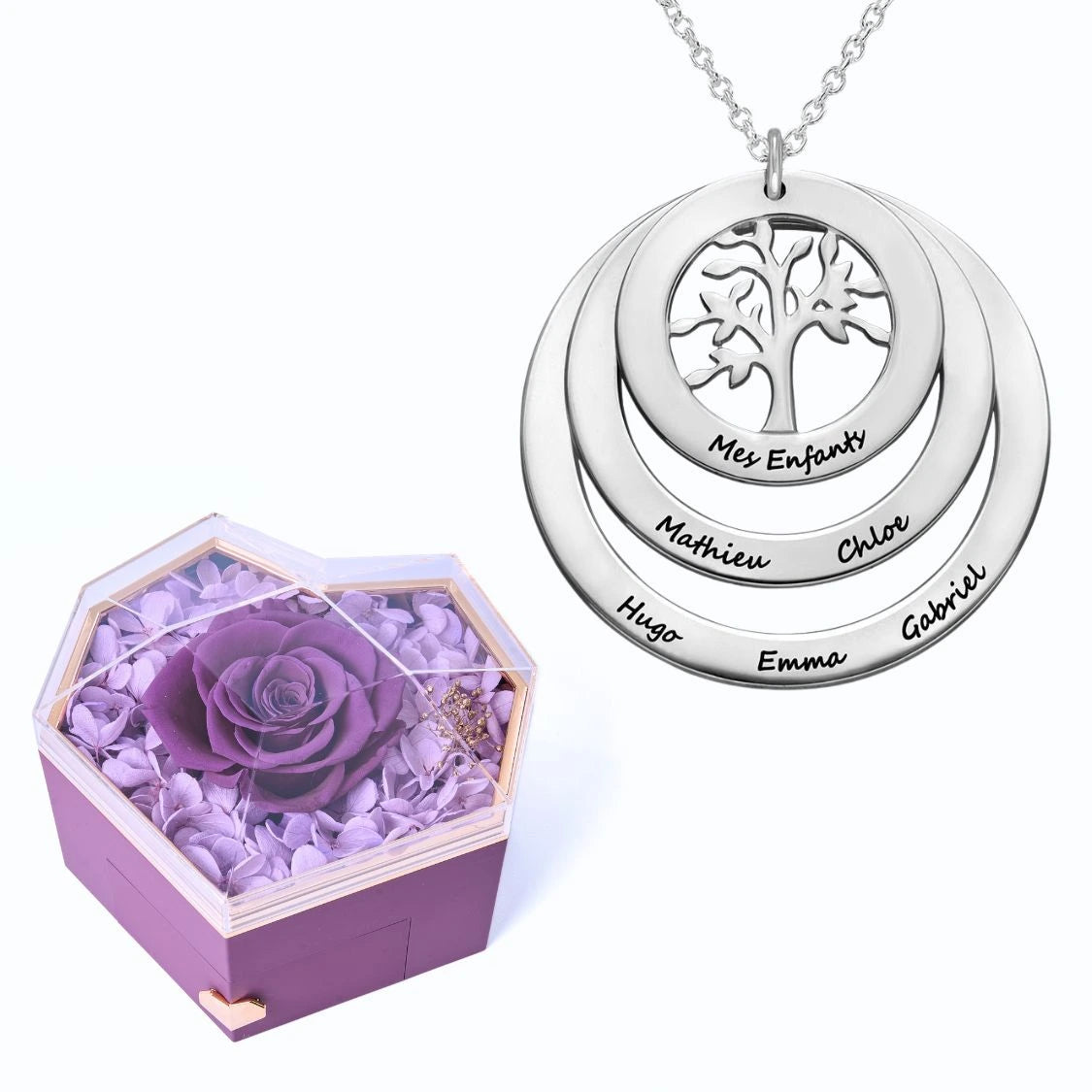 Caja Corazón Eterno y Collar Personalizado Árbol de la Vida